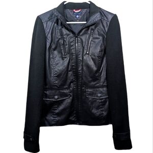 Tommy Hilfiger Women's Black Faux Leather Motorcycle Jacket Medium